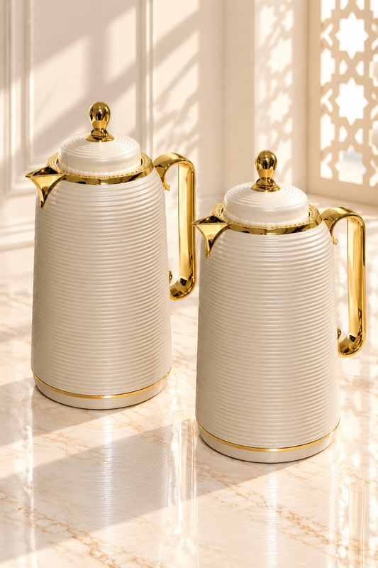Set de 2 Thermos Élégance Premium Blanc & Doré – Design Moderne avec Intérieur en Verre
