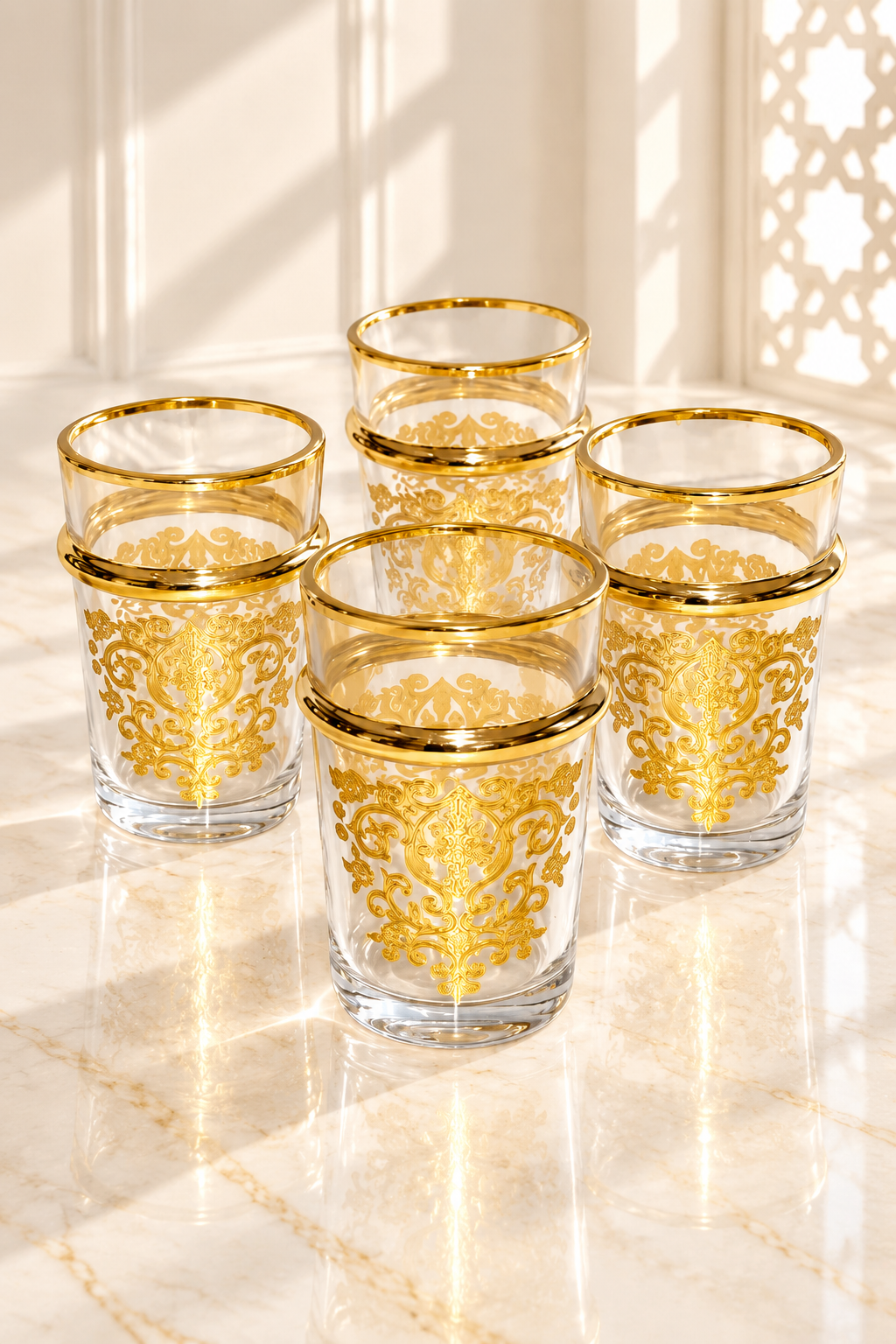 Coffret Prestige 12 Verres à Thé Marocain – Collection Dorée Royale | Design Artisanal & Élégant