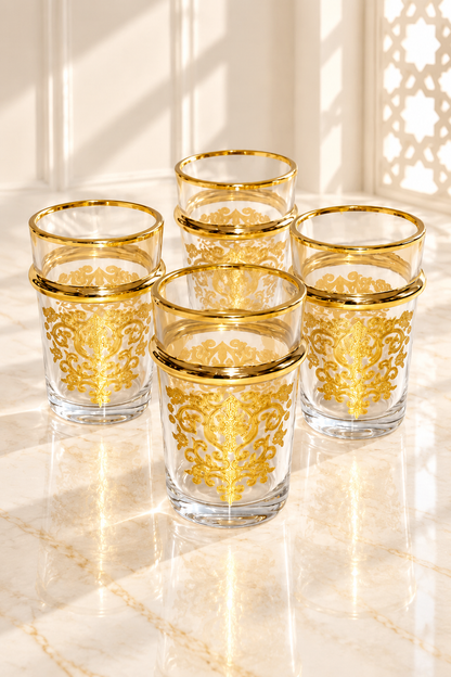 Coffret Prestige 12 Verres à Thé Marocain – Collection Dorée Royale | Design Artisanal & Élégant