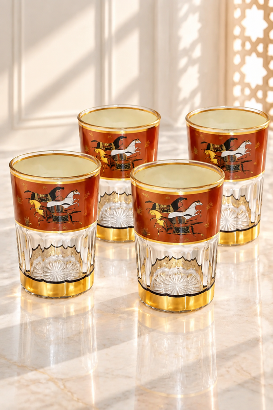 HOMEYA™ Collection Prestige Équestre – Service 12 Verres à Thé Marocains avec Motifs Artistiques & Finitions Dorées Luxe