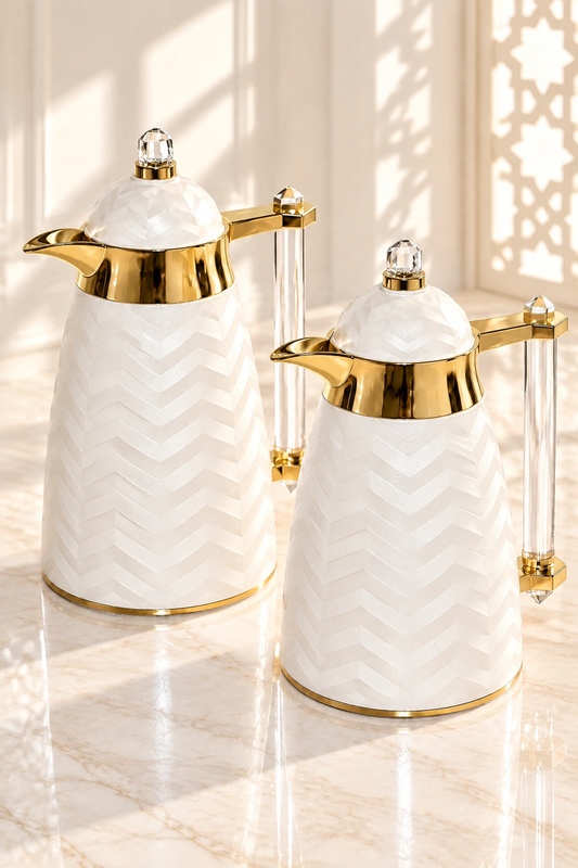 Set de 2 Thermos Élégance Blanc & Doré – Design Premium avec Intérieur en Verre