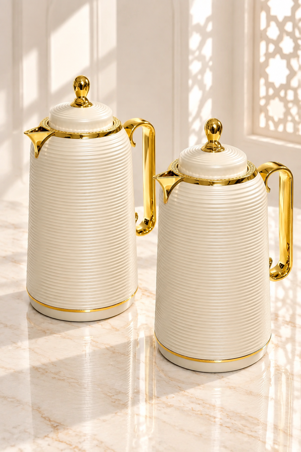 Set de 2 Thermos Luxe Blanc & Doré – Élégance Moderne pour Vos Moments de Thé