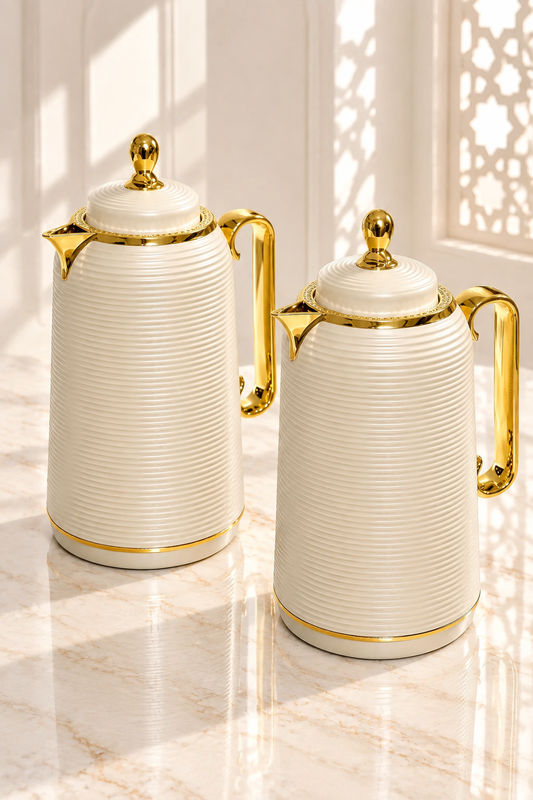 Set de 2 Thermos Luxe Blanc & Doré – Élégance Moderne pour Vos Moments de Thé