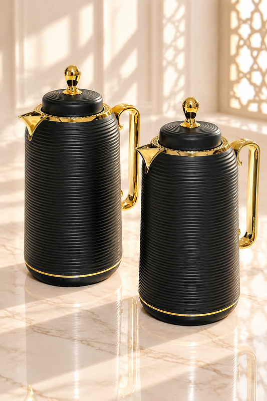 Set de 2 Thermos Premium Noir & Doré – Design Élégant avec Intérieur en Verre