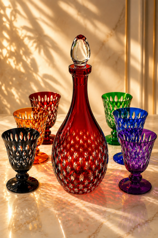 Coffret Carafe Rouge & 6 Verres Cristallisés