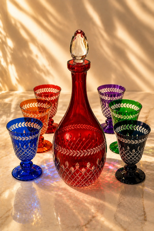 Coffret Carafe Rouge & 6 Verres Cristallisés