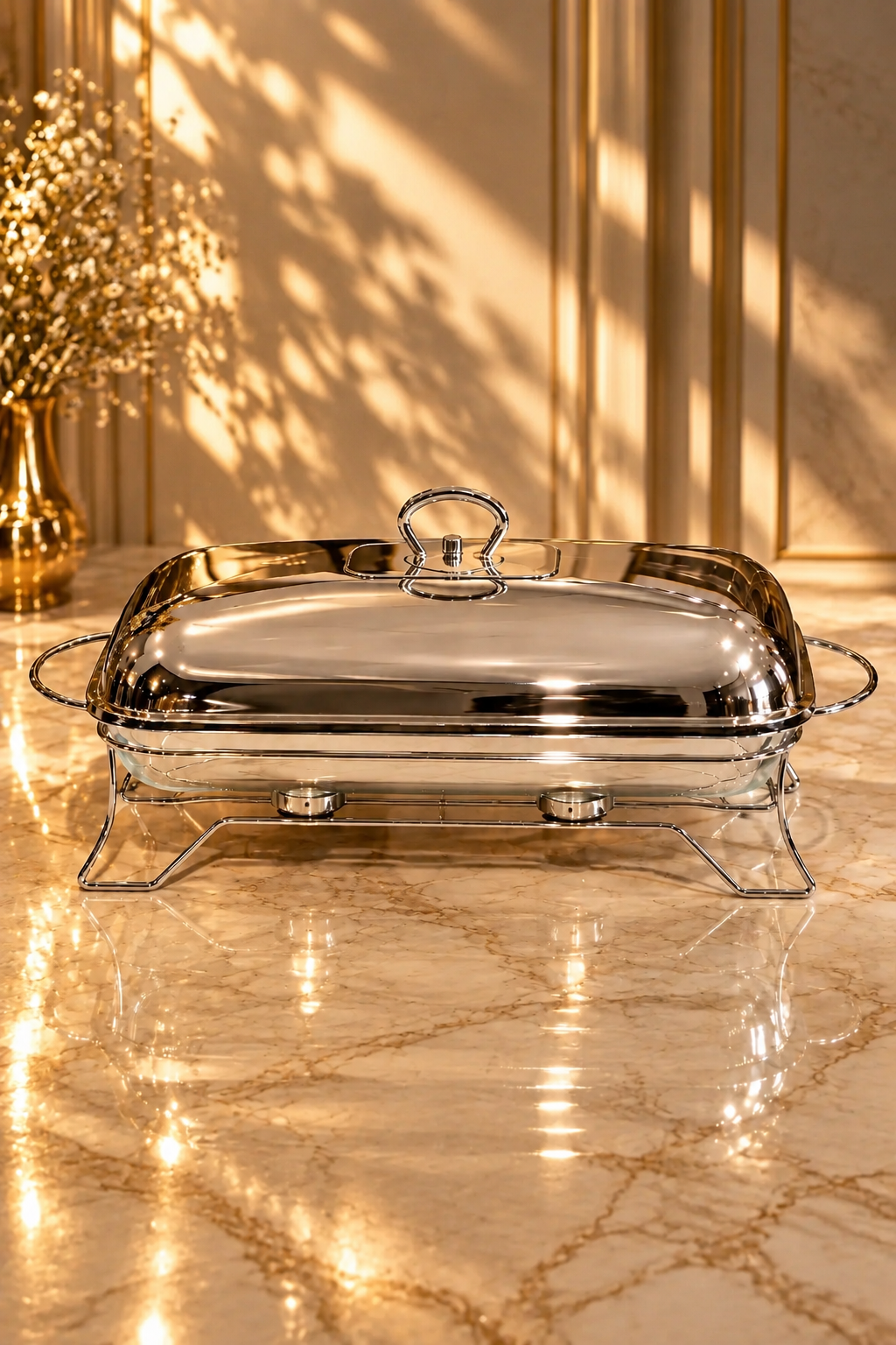 Tajine Rectangulaire en Verre avec Support et Couvercle en Acier Inoxydable – Design Moderne et Pratique