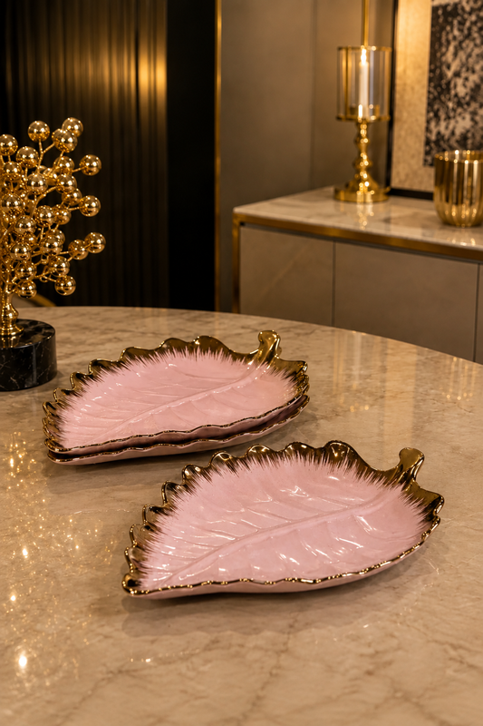 1 Assiette Plume Rose avec Contour Doré – Élégance Délicate et Design Unique