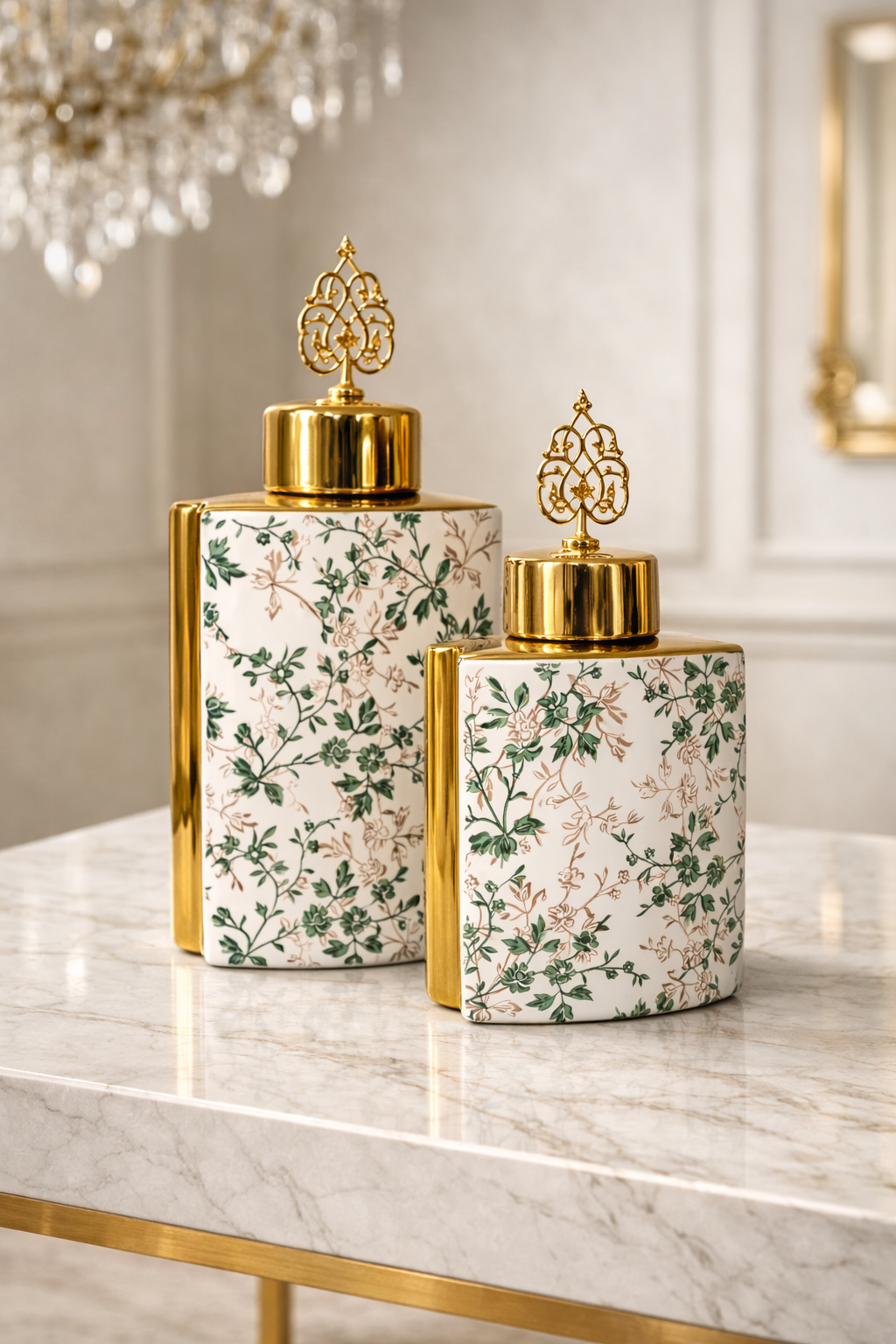 Duo de Vases Floraux – Élégance Naturelle et Charme Doré