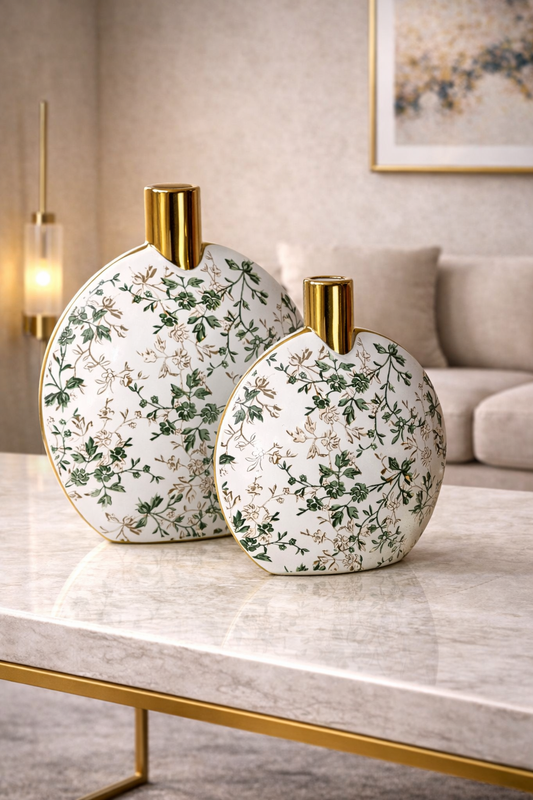 Duo de Vases Ronds Floraux – Harmonie et Élégance Naturelle