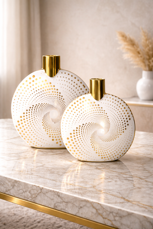 Duo Vases Spirale Élégance – Harmonie Dorée et Design Contemporain