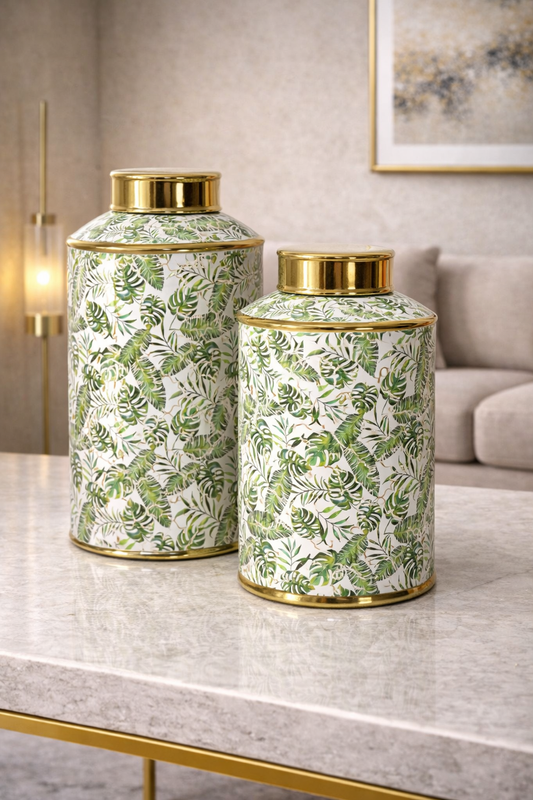 Duo vases Botanica – Élégance Naturelle en Vert et Or