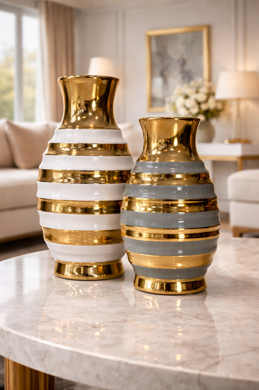 Ensemble de 3 vases en porcelaine en gris,blanc et noir