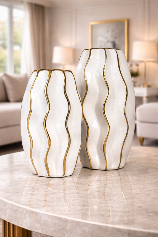 Ensemble de 2 vases en porcelaine en gris et blanc