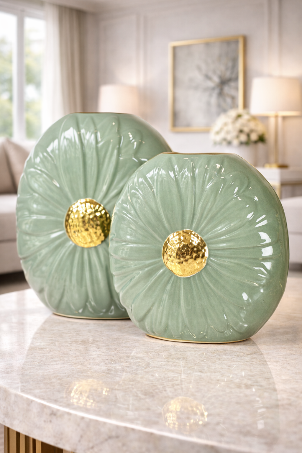 Ensemble de 2 vases en porcelaine en vert