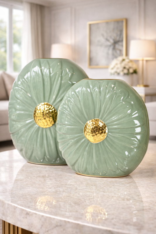 Ensemble de 2 vases en porcelaine en vert