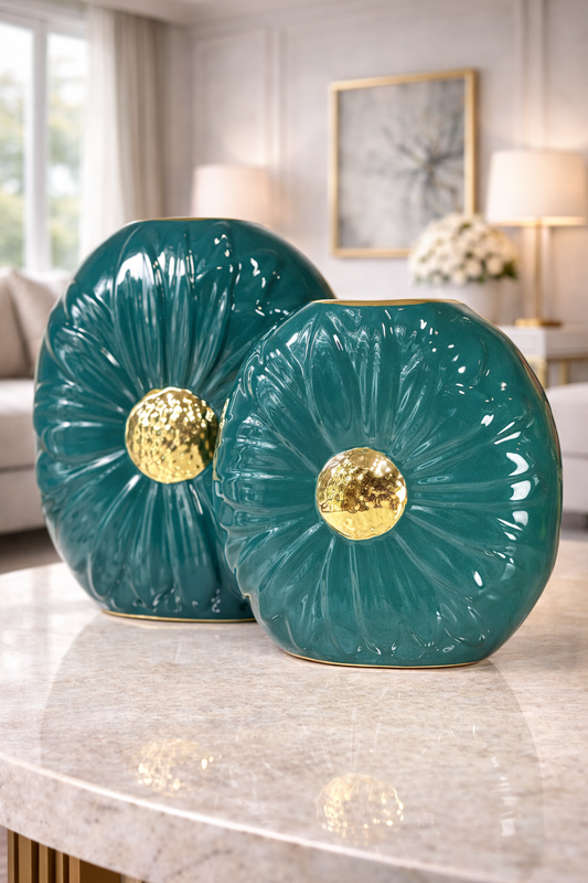 Ensemble de 2 vases en porcelaine en vert