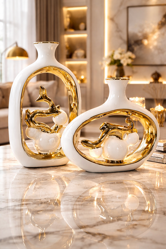 Ensemble de 2 vases en porcelaine en noir ou blanc