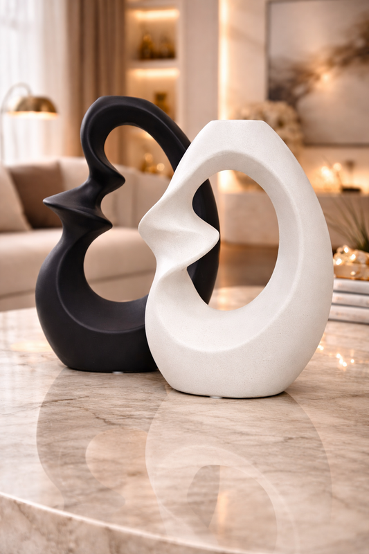 Ensemble de 2 vases en porcelaine en gris et blanc