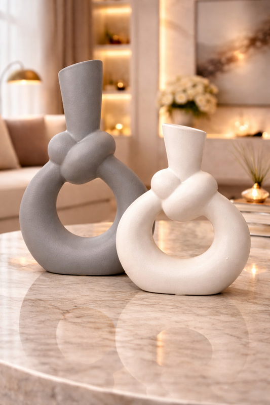 Ensemble de 2 vases en porcelaine en gris et blanc