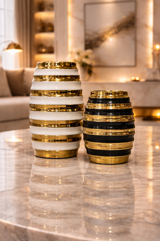 Ensemble de 2 vases en porcelaine en gris et blanc