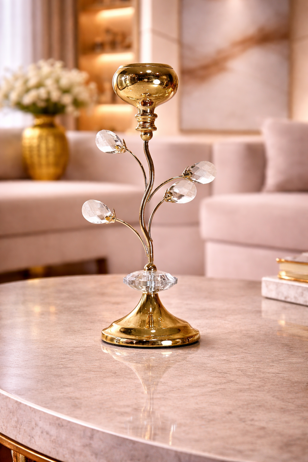 Bougeoir doré à branches – Élégance florale