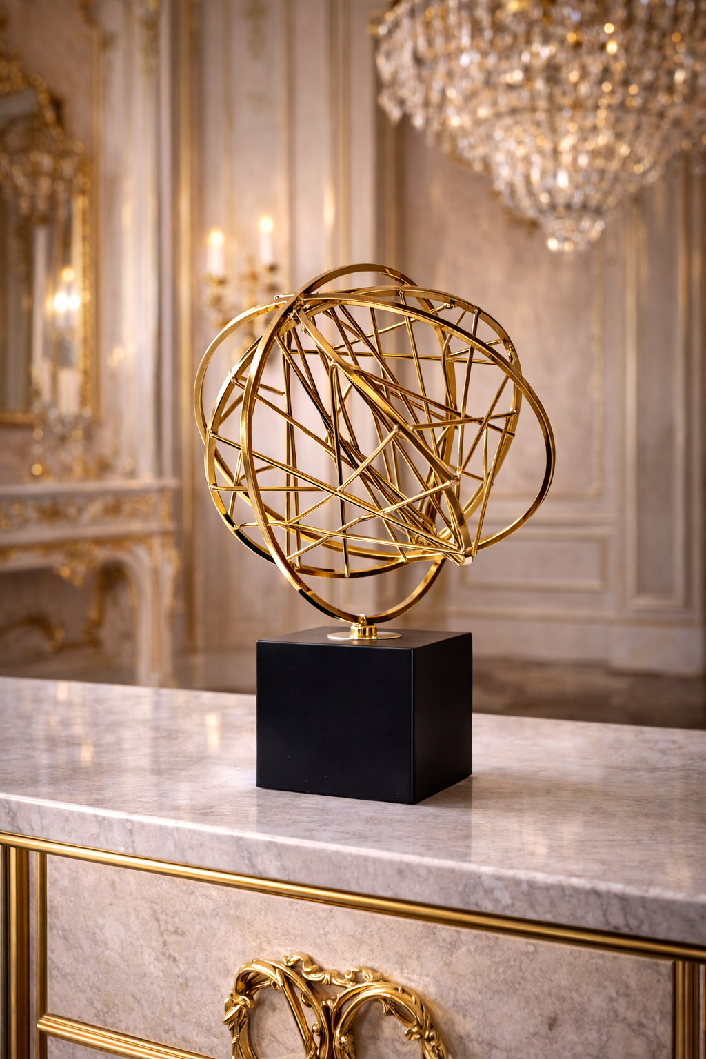 Sculpture décorative en métal doré – Élégance moderne