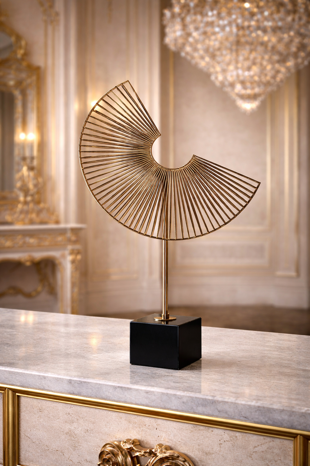 Sculpture décorative en métal doré – Élégance moderne