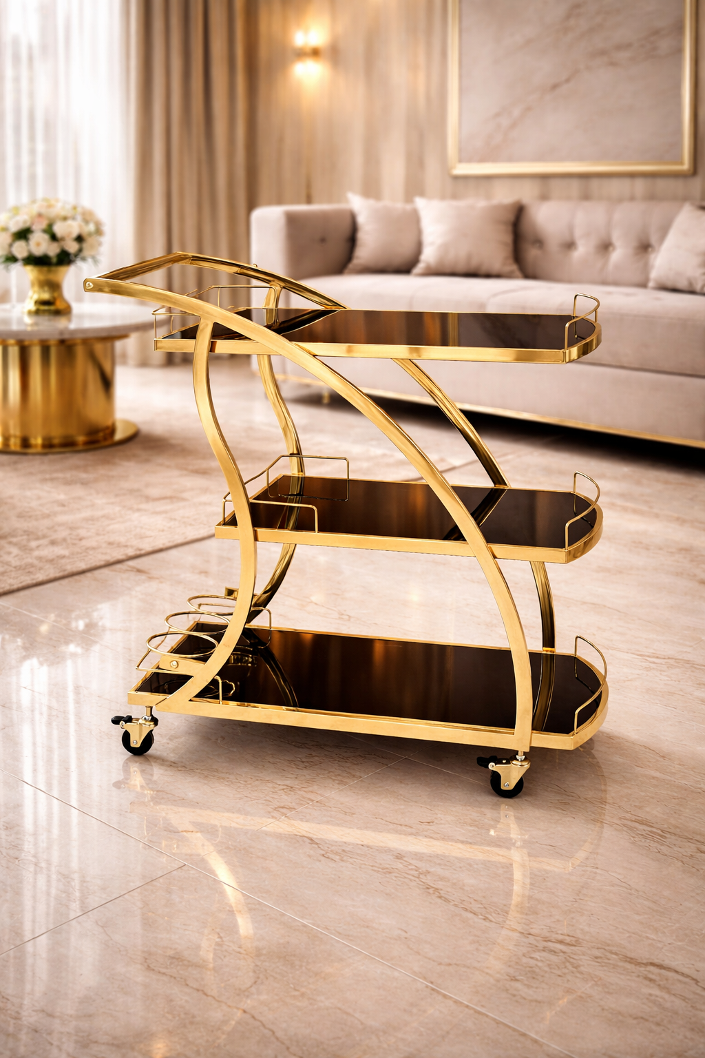 Chariot Présentatif Design en Acier Inoxydable & Verre – Élégance Moderne pour Tous les Espaces