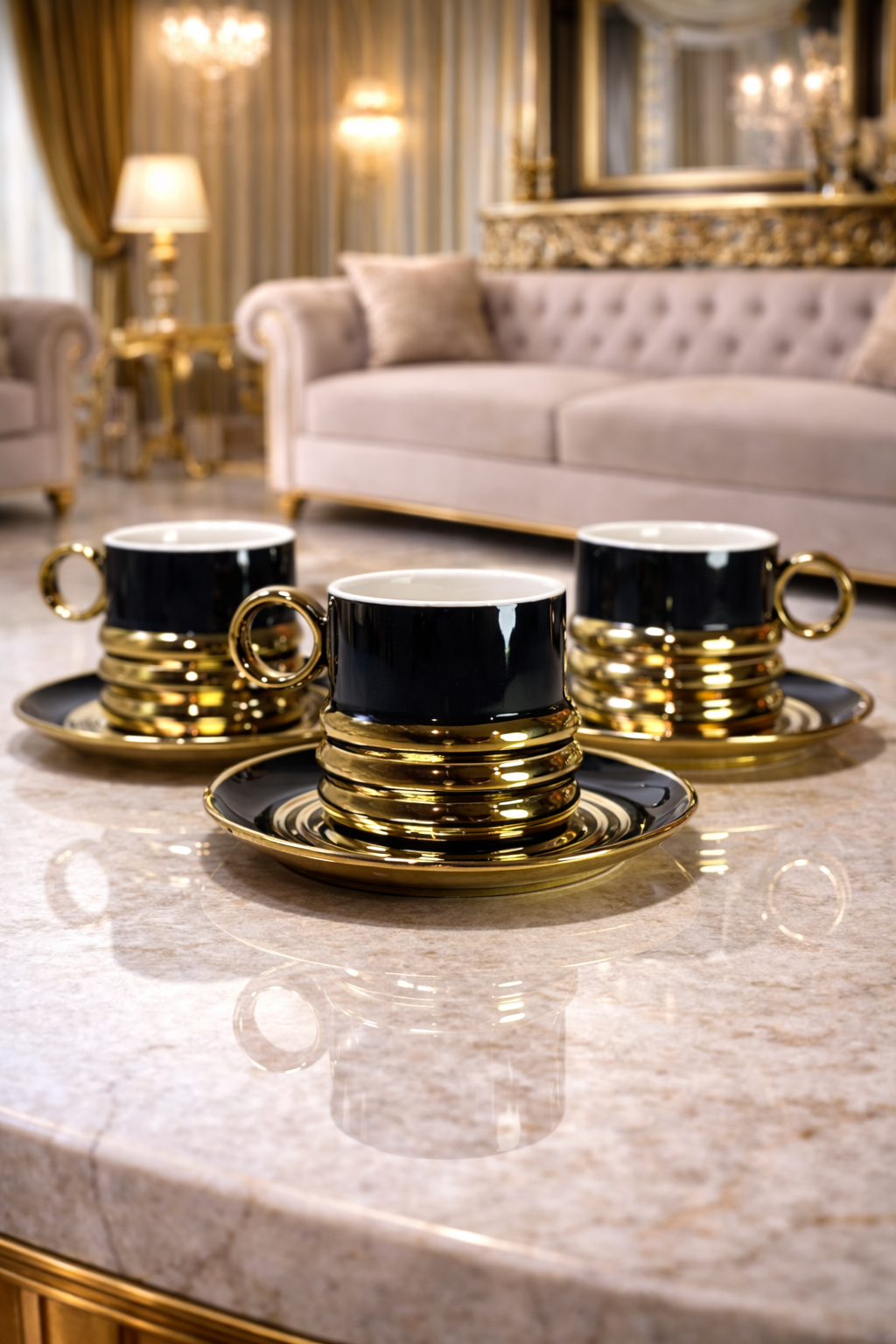 Service à café 6 pièces avec soucoupes en noir pour café allongé