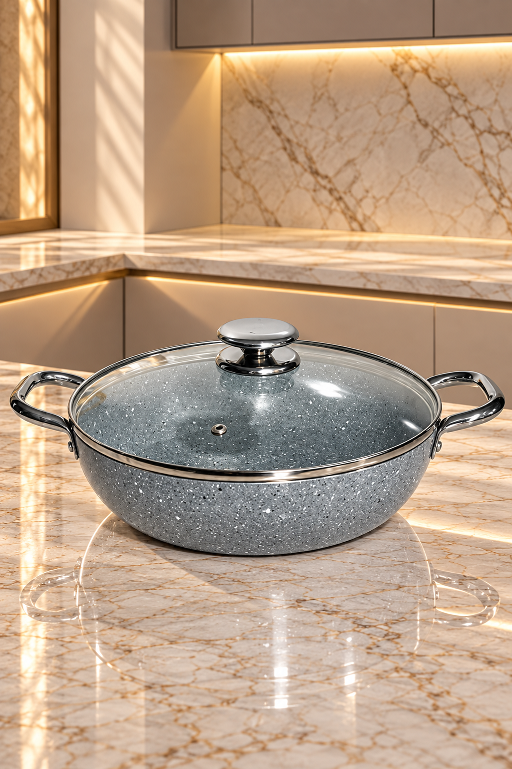 Gamelle en Granit Gris avec Couvercle et Poignée en Inox – Robustesse et Élégance