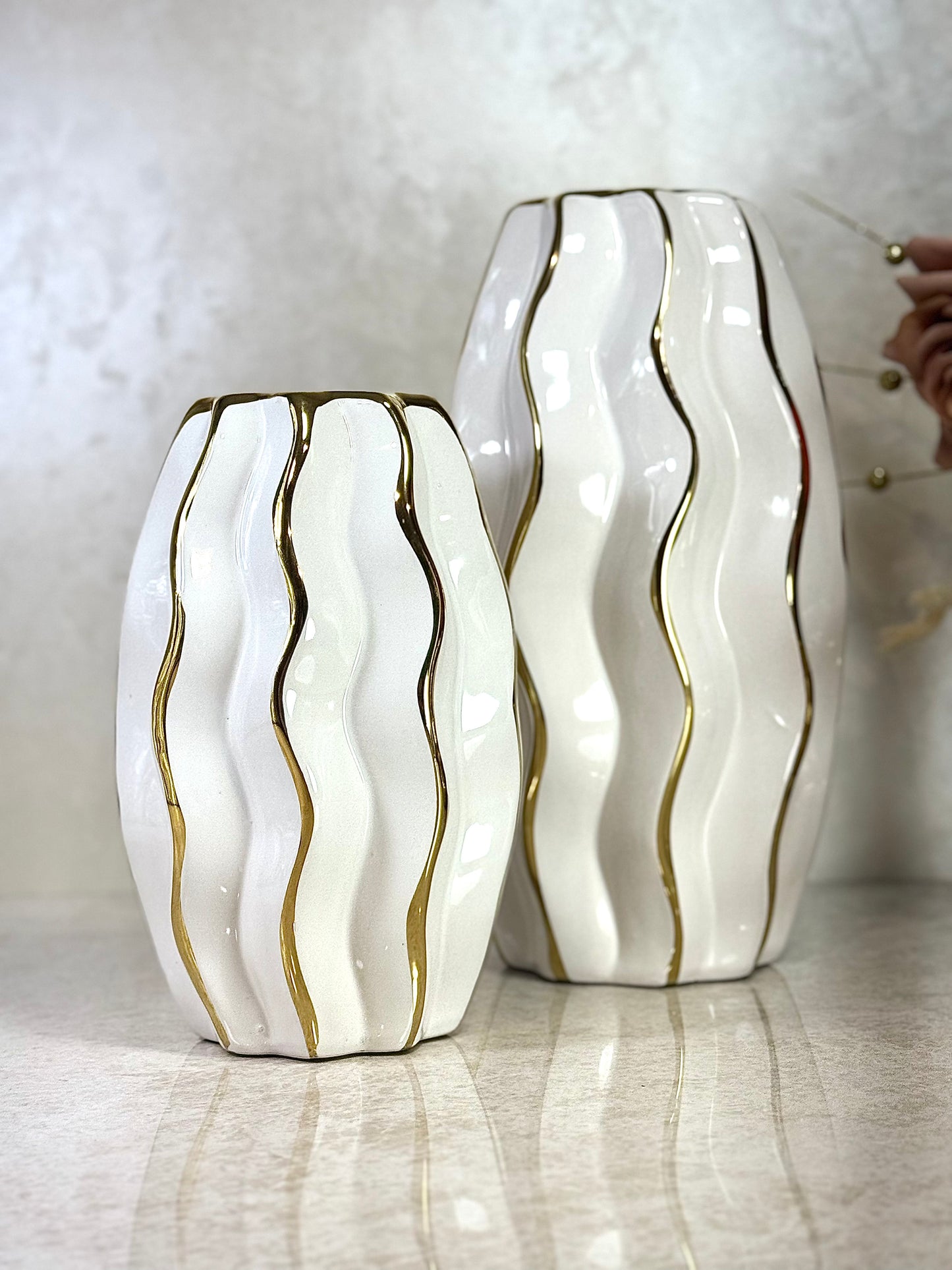 Ensemble de 2 vases en porcelaine en gris et blanc