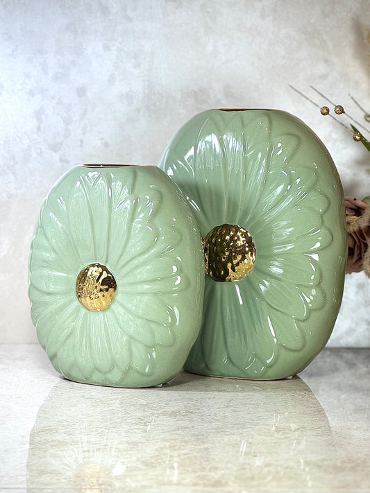 Ensemble de 2 vases en porcelaine en vert
