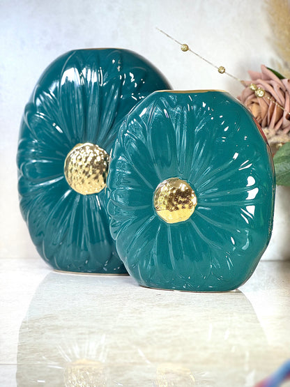 Ensemble de 2 vases en porcelaine en vert