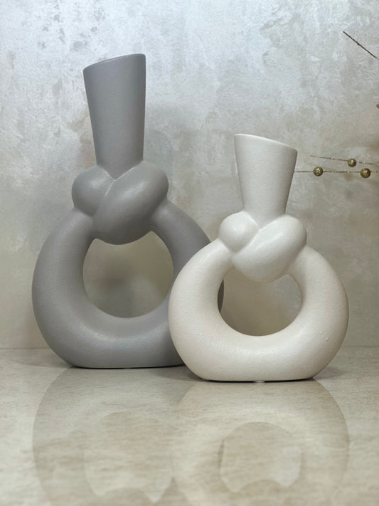Ensemble de 2 vases en porcelaine en gris et blanc