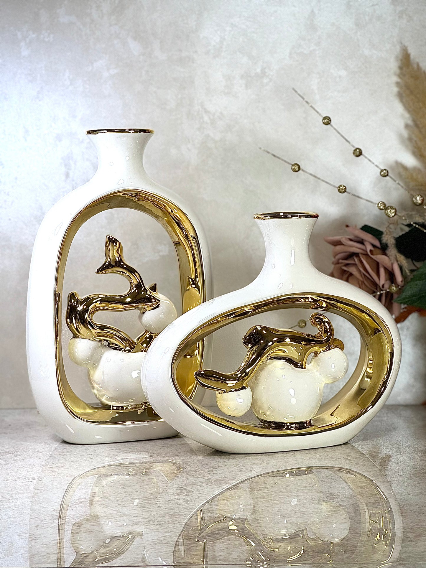 Ensemble de 2 vases en porcelaine en noir ou blanc