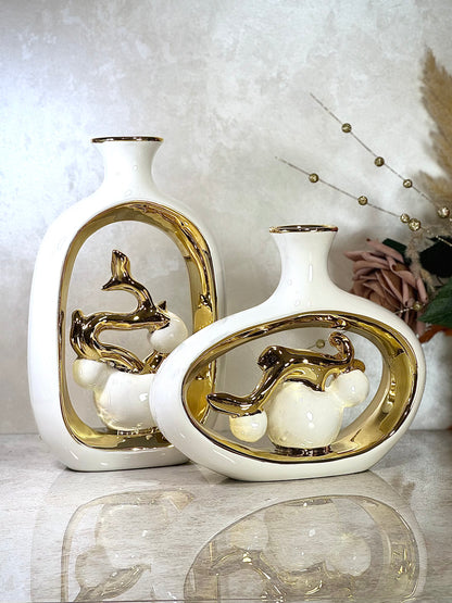 Ensemble de 2 vases en porcelaine en noir ou blanc