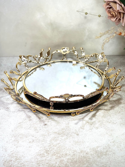 Ensemble de 2 plateaux ronds Miroir Dorés