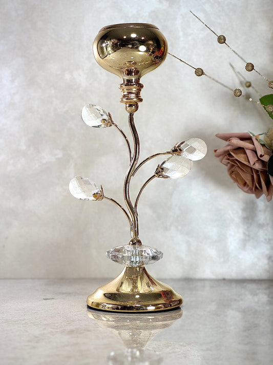 Bougeoir doré à branches – Élégance florale