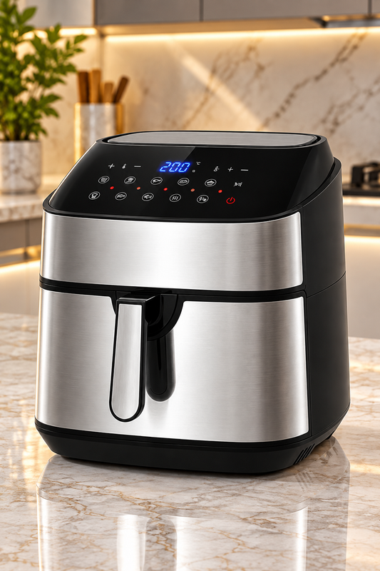 Air Fryer Brandmann 10 Litres avec Écran Tactile et Contour en Acier Inoxydable – Grande Capacité et Technologie Moderne
