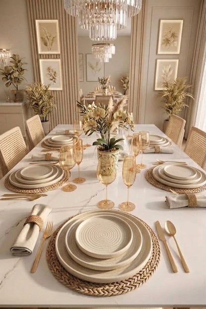Service de Table HOMEYA® 18 Pièces en Beige Sable – Porcelaine Premium