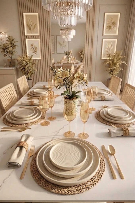 Service de Table HOMEYA® 18 Pièces en Beige Sable – Porcelaine BONA  Premium
