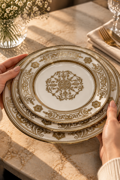 Service de Table 36 Pièces – Élégance Dorée & Qualité Supérieure