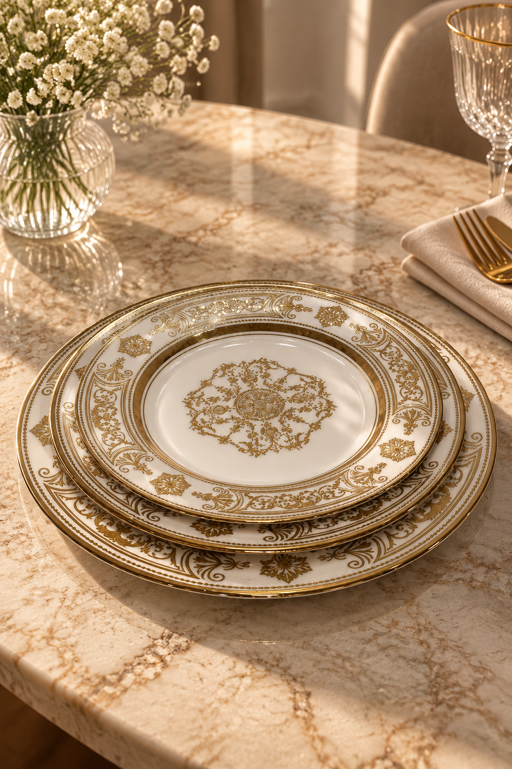 Service de Table 36 Pièces – Élégance Dorée & Qualité Supérieure