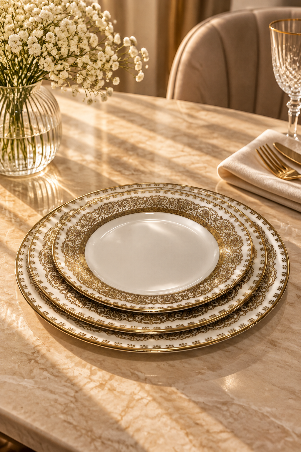 Service de Table 36 Pièces – Élégance Dorée & Design Raffiné