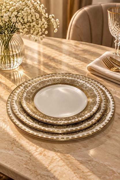 Service de Table 36 Pièces – Élégance Dorée & Design Raffiné