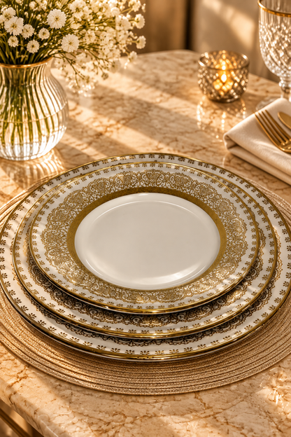 Service de Table 36 Pièces – Élégance Dorée & Design Raffiné