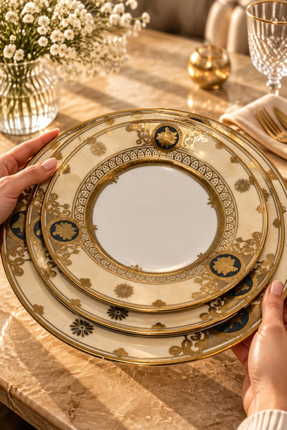 Service de Table 36 Pièces – Élégance Dorée & Design Raffiné