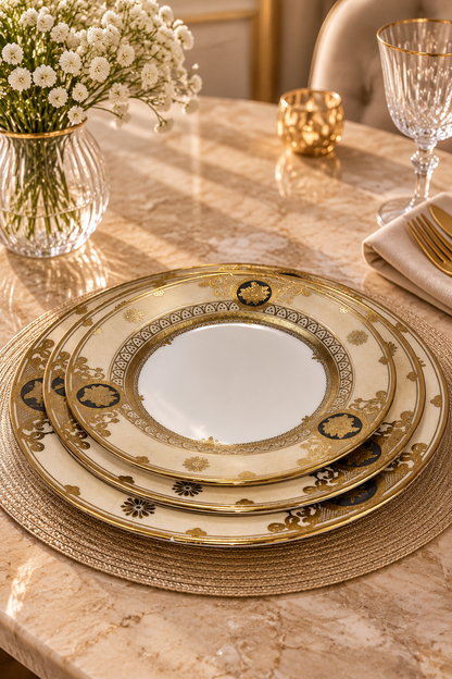 Service de Table 36 Pièces – Élégance Dorée & Design Raffiné