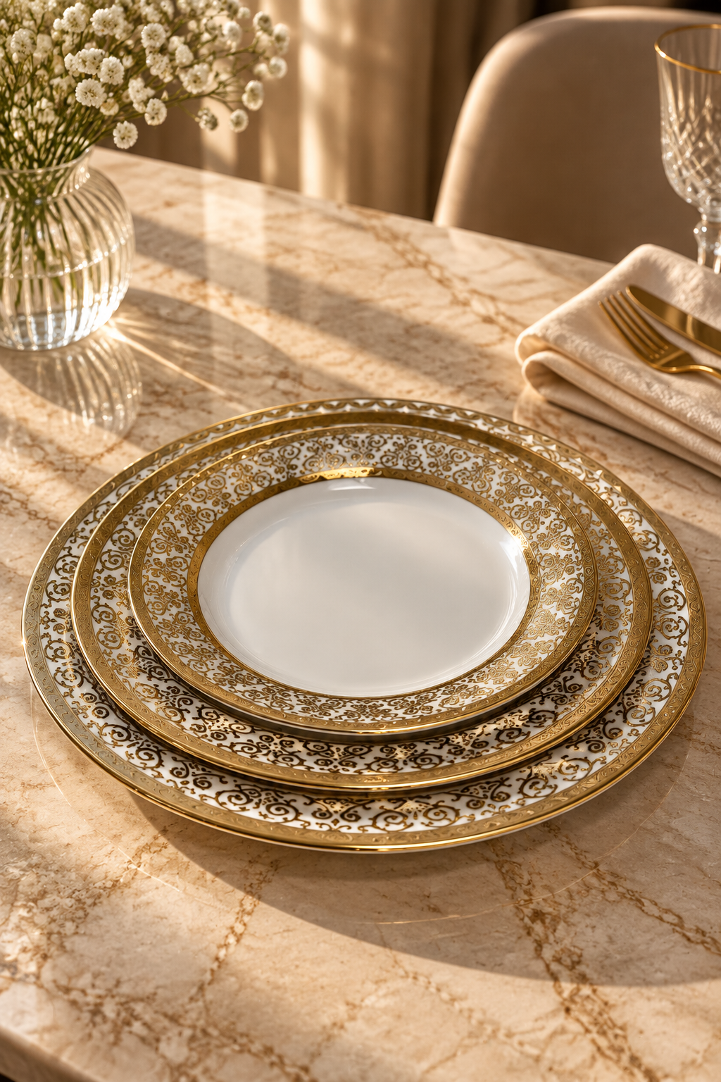 Service de Table Luxe 36 Pièces – Porcelaine Raffinée aux Détails Dorés